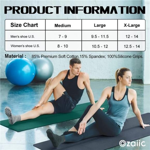 Non Slip Socks Grip for Yoga Home Workout Pure Barre, Pilates, Hospital Socks - Picture 5 of 8